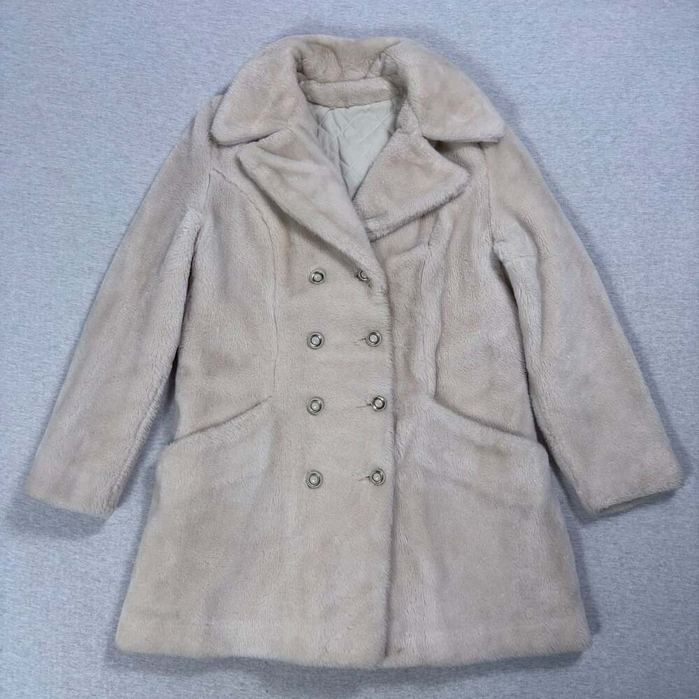Sears Fashions Faux Fur Coat Cream Double Breasted Vintage